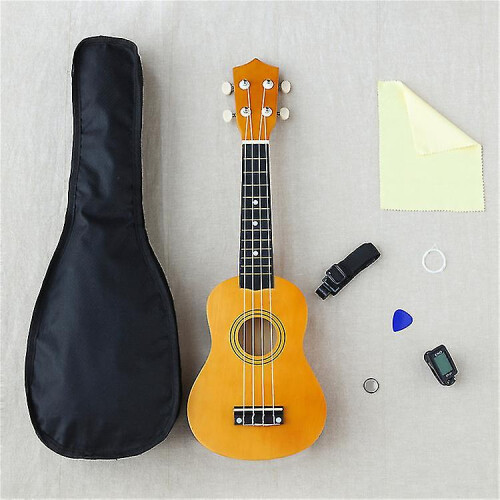 (mocha) Ukulele Combo 21 Ukulele Black Soprano 4 Strings Uke Hawaii Bass Stringed Musical Instrument Set Kitstunerstringstrapbag