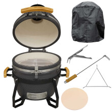 Deluxe 16"(40cm) Ceramic Kamado Style BBQ, Cover, Grid Gripper, Heat Deflector & Heat Deflector Support