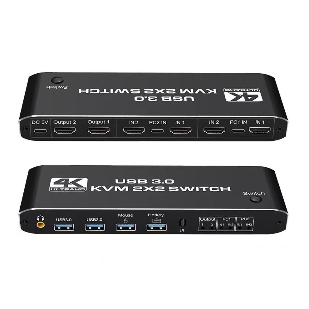 2x2 Usb 3.0 Hdmi Kvm Switch 4k 60hz Dual Monitor Extended Display Switcher 2 Pdp
