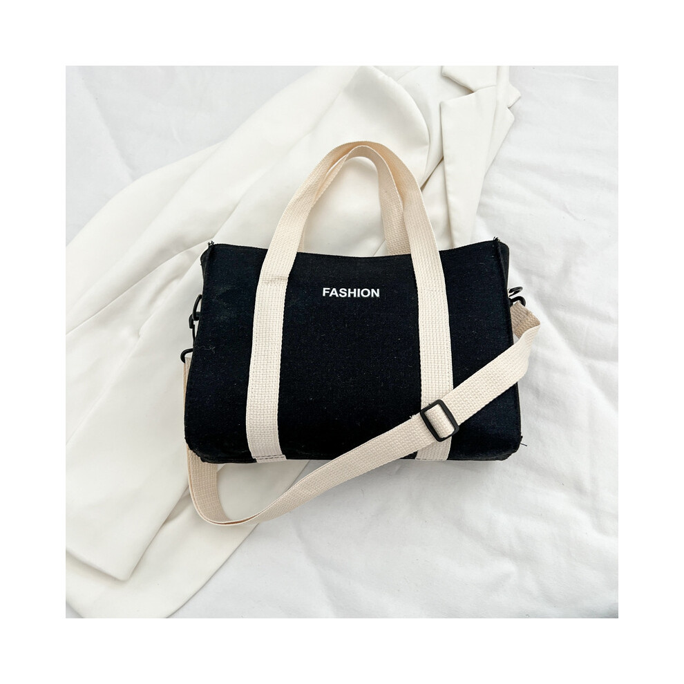 (Black) Tote Contemporary Canvas Bag Featuring Trendy Stitching Details And Soft Yet Sturdy Structure