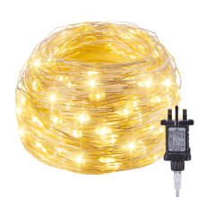 (Warm White, 30M+300Leds) Fairy Lights Plug in, Waterproof Silver Wire Firefly Lights, Adaptor Included, Starry String Lights for Wedding Christmas Outdoor