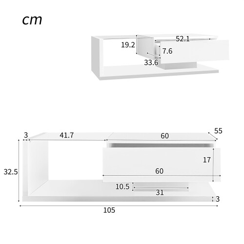 (High-gloss White) Coffee Table with Glass and LED 2