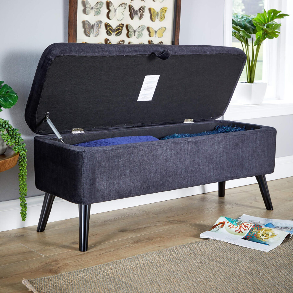 Black Velvet Fabric Hidden Storage Ottoman Box