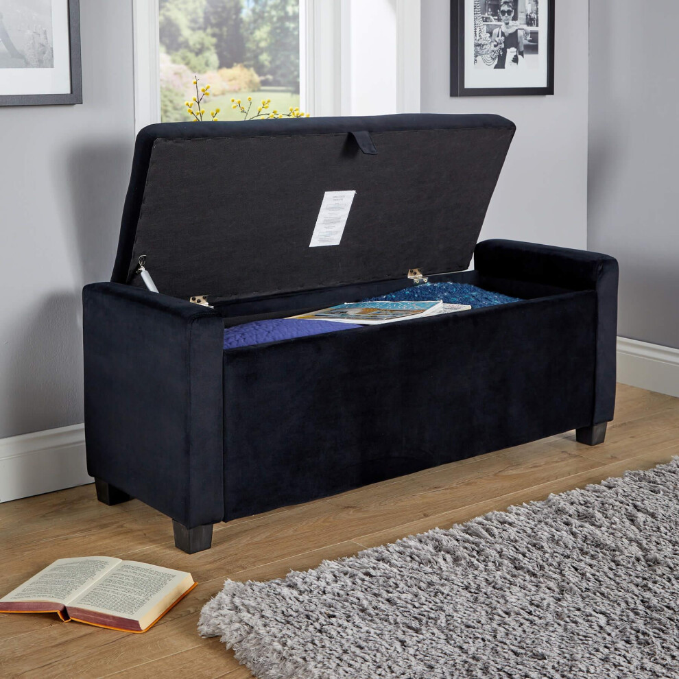 Home Source Ottoman Window Seat Hidden Storage Box Bench Black