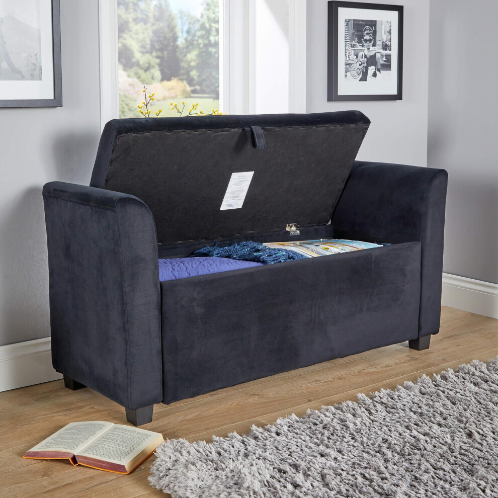 Home Source Ottoman Window Seat Velvet Storage Box Black