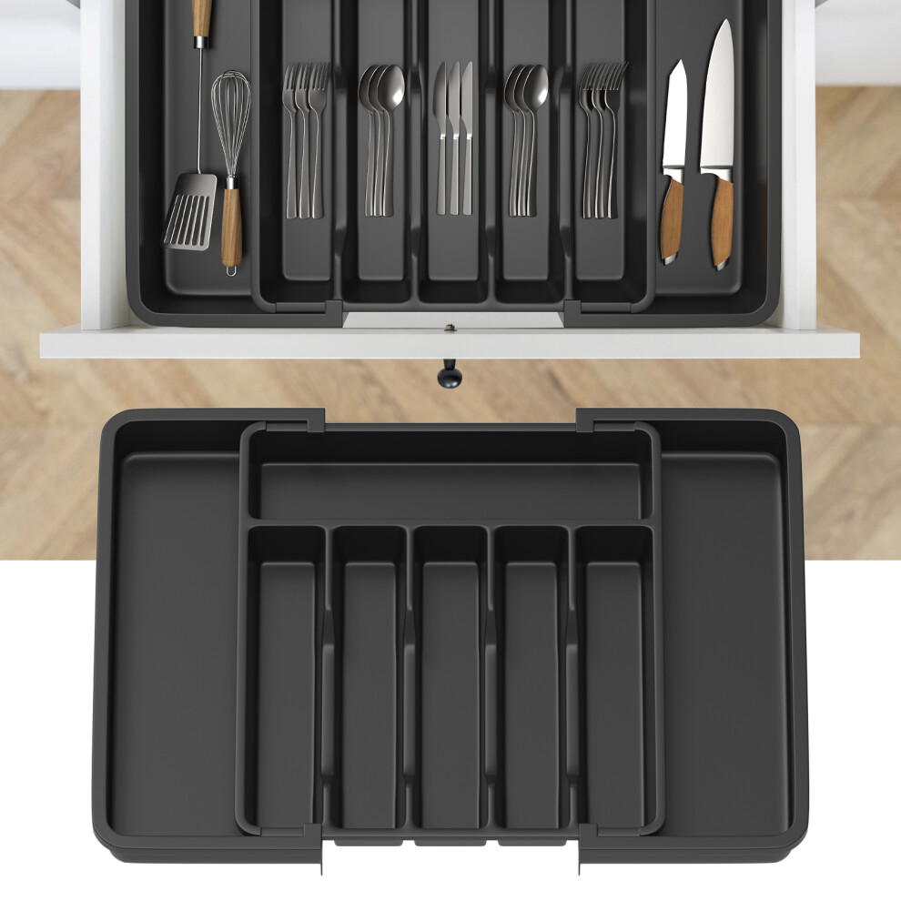 Expandable Cutlery Set Holder Cutlery Tray with 6-8 Storage Compartments