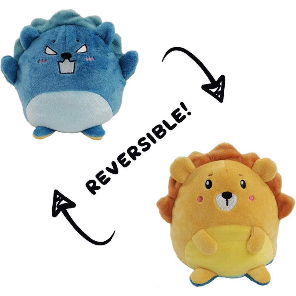 Reversible Lion Plushie Stuffed Animal Mood Plush Double-sided Flip , Orange And Blue , Show Your Mood Without Saying A Word