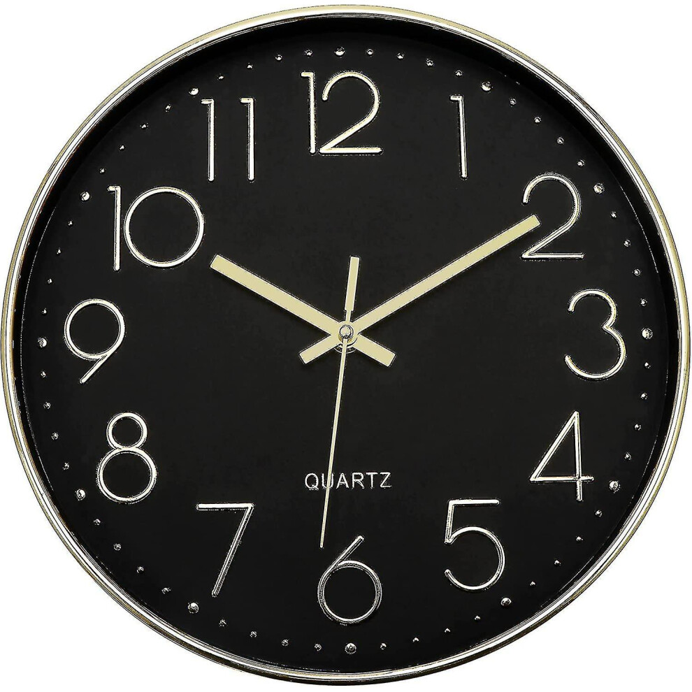 (Black) Wall Clock 12-Inch Silent Non-Ticking Wall Clock Black
