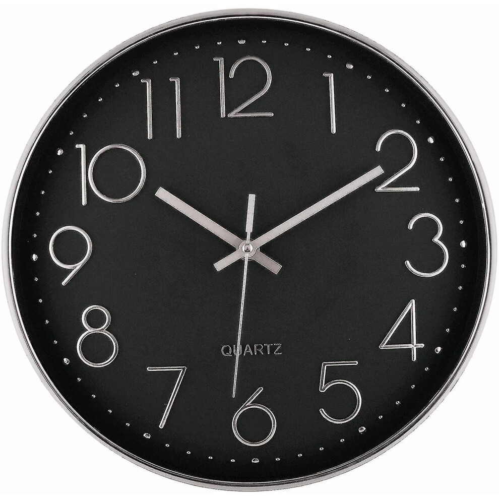 (blacksilver) Wall Clock 12-inch Silent Non-ticking Wall Clock
