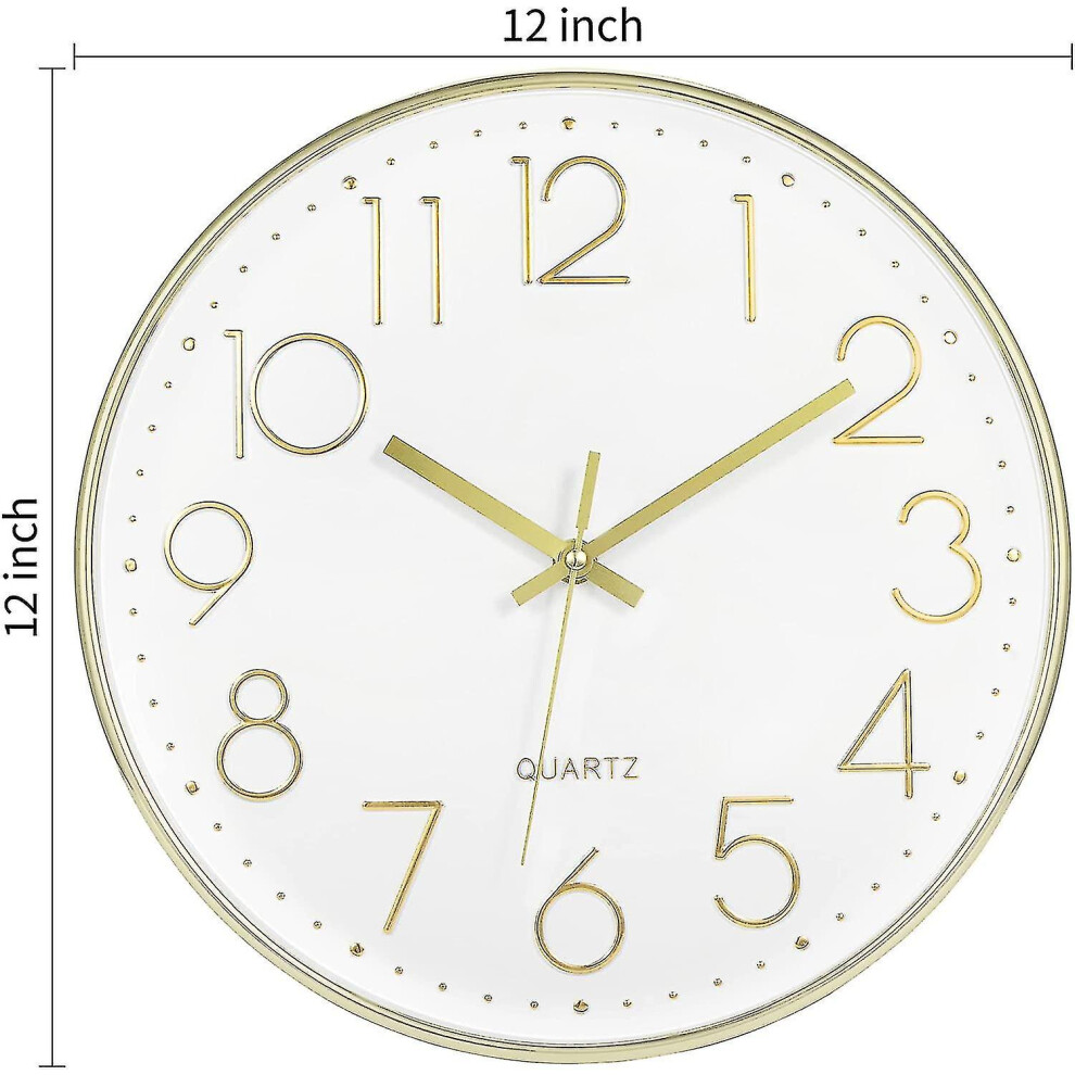 (Gold) Wall Clock 12-Inch Silent Non-Ticking Wall Clock Gold