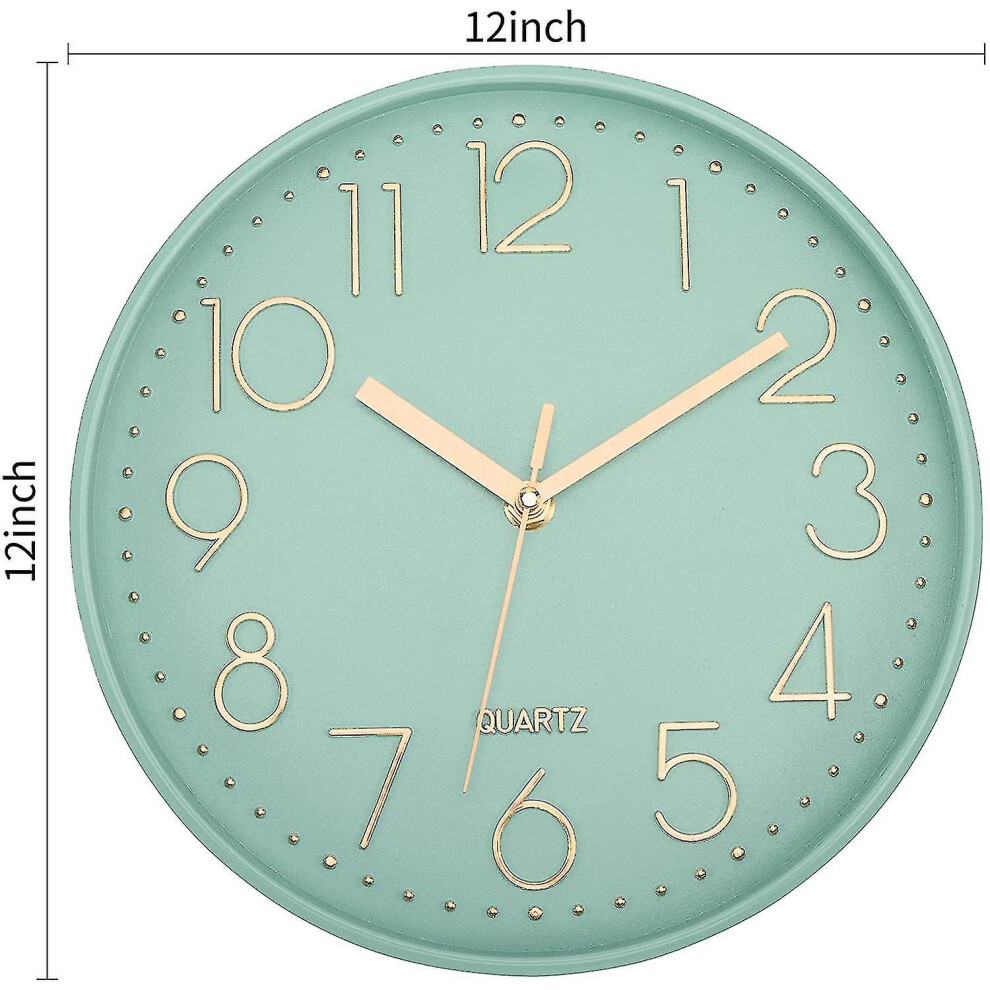 (Green) Wall Clock 12-Inch Silent Non-Ticking Wall Clock Green