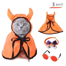 Halloween Cosplay Costume Set for Cat Dog Cloak Clothing with Cute Horns Bowknot Collar Glasses Suit Pet Dress Up Accessories
