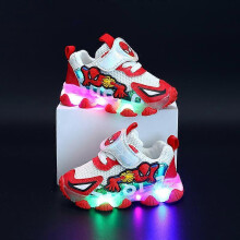 (Size 24 14.7cm, white) Children's light-up spider sports shoes men and women soft bottom non-slip cartoon fashion mesh LED light shoes