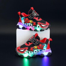 (Size 22 13.8cm, red) Children's light-up spider sports shoes men and women soft bottom non-slip cartoon fashion mesh LED light shoes