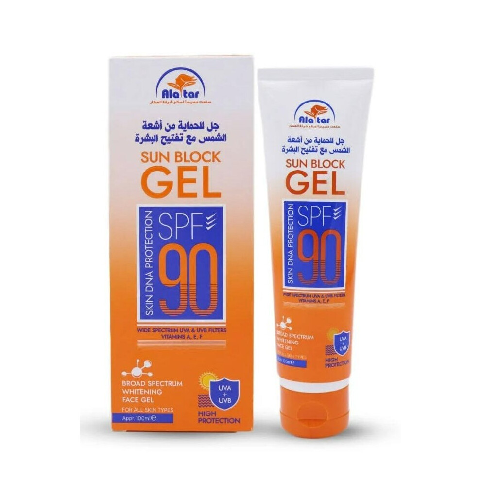 Alattar SunBlock Gel SPF 90 Ultimate Defense Against Harmful UV Rays , long-term skin damage  100 ML