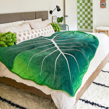 (130x150cm, Green Leaf Pattern D) Flannel Blanket Leaf Shaped Sofa Throw Ins Large Green Leaves Blankets For Bed Sofa Gloriosum Bedspread Christmas Gift Manta