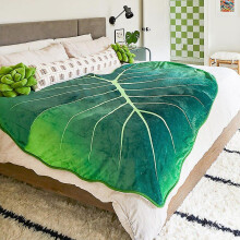 (130x150cm, Green Leaf Pattern A) Flannel Blanket Leaf Shaped Sofa Throw Ins Large Green Leaves Blankets For Bed Sofa Gloriosum Bedspread Christmas Gift Manta