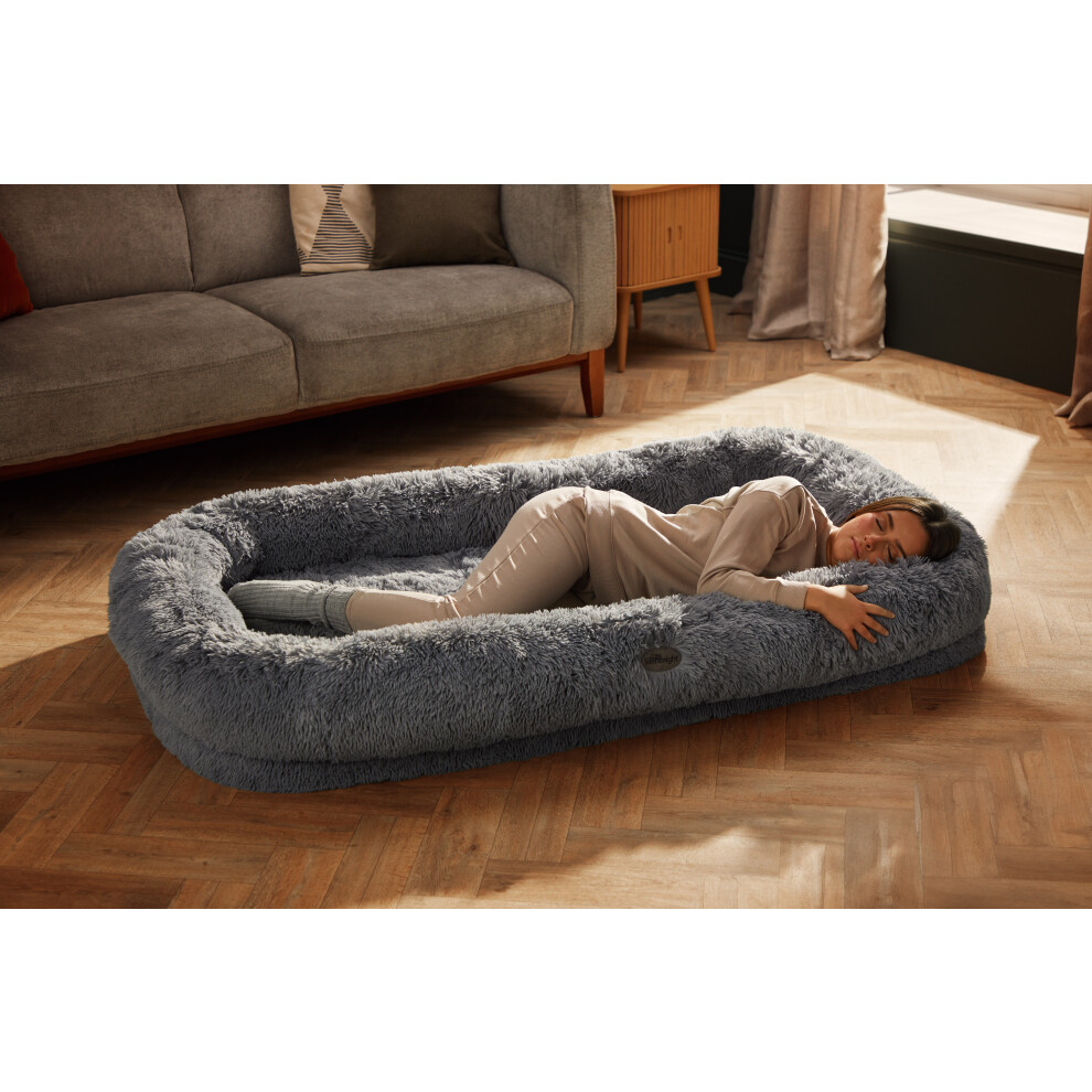Silentnight Snuggle Pod: Supersized Plush Human-Dog Bed with Waterproof Foam Base, Bolstered Sides & Handy Side Pocket