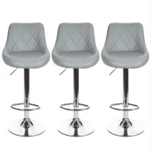 3X Bar Stools Leather Swivel Lift Chair Breakfast Pub Grey