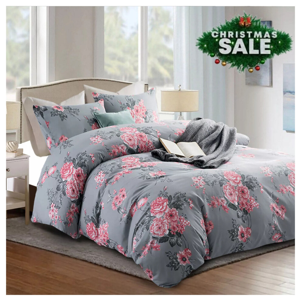 (Single) Grey Duvet Cover Set Reversible Printed Bedding