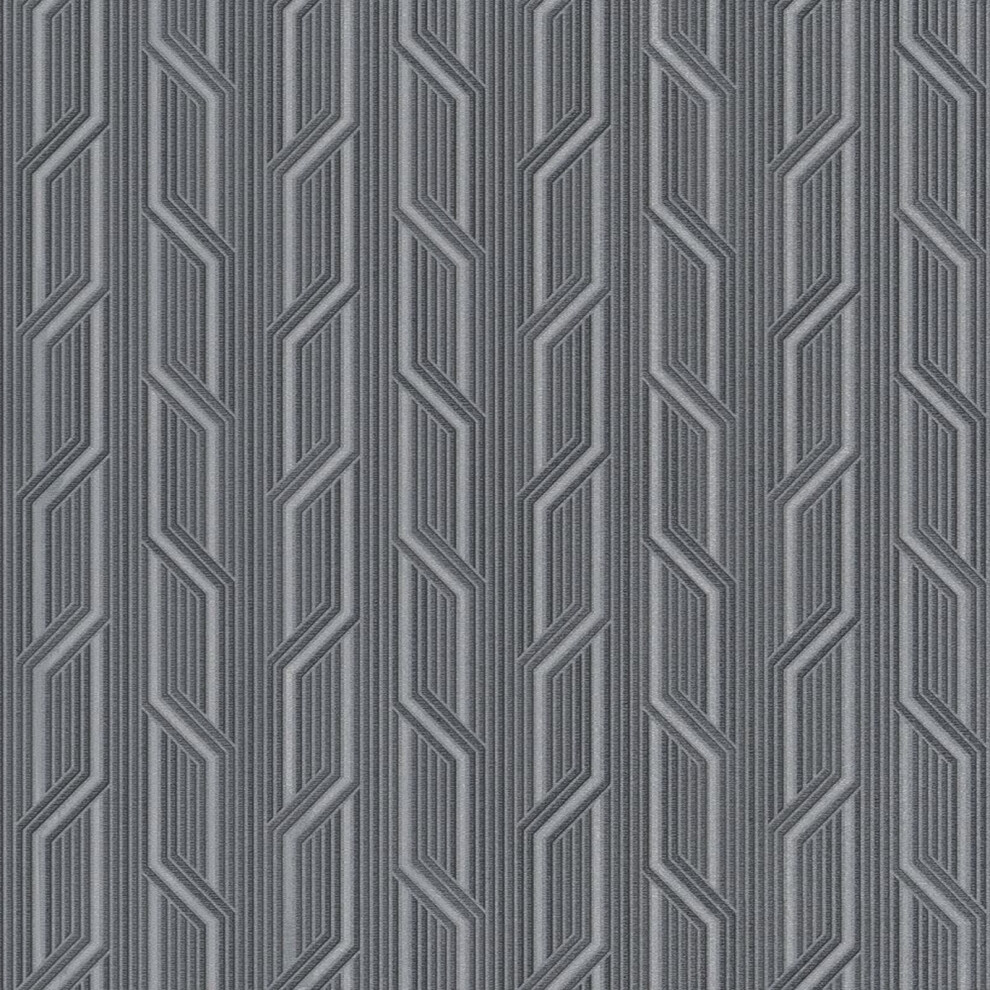 (Charcoal On4101) Orion Vertical Geometric Stripe Wave Wallpaper 5411012417895