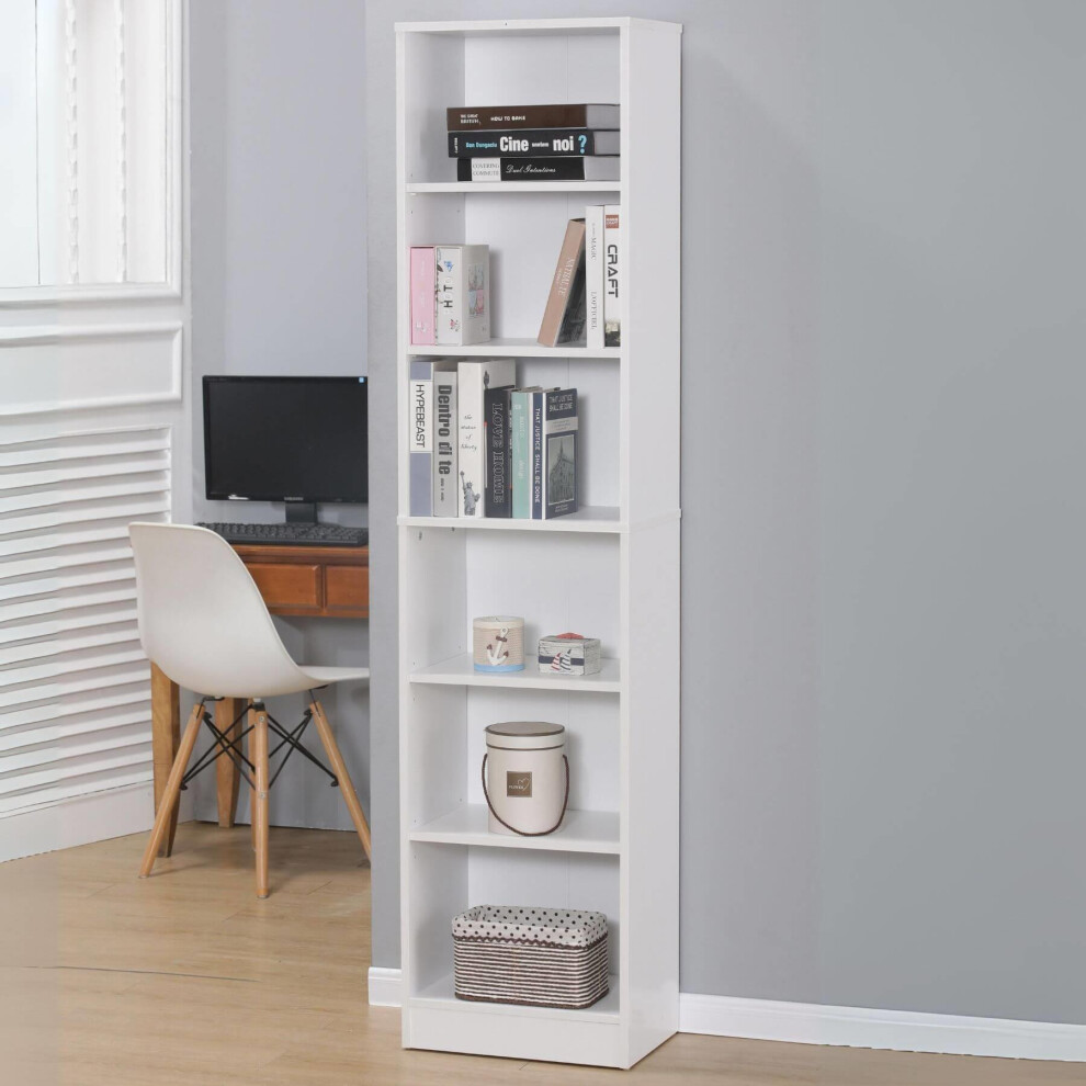 (White - Narrow) Bookcase Display Shelf Freestanding