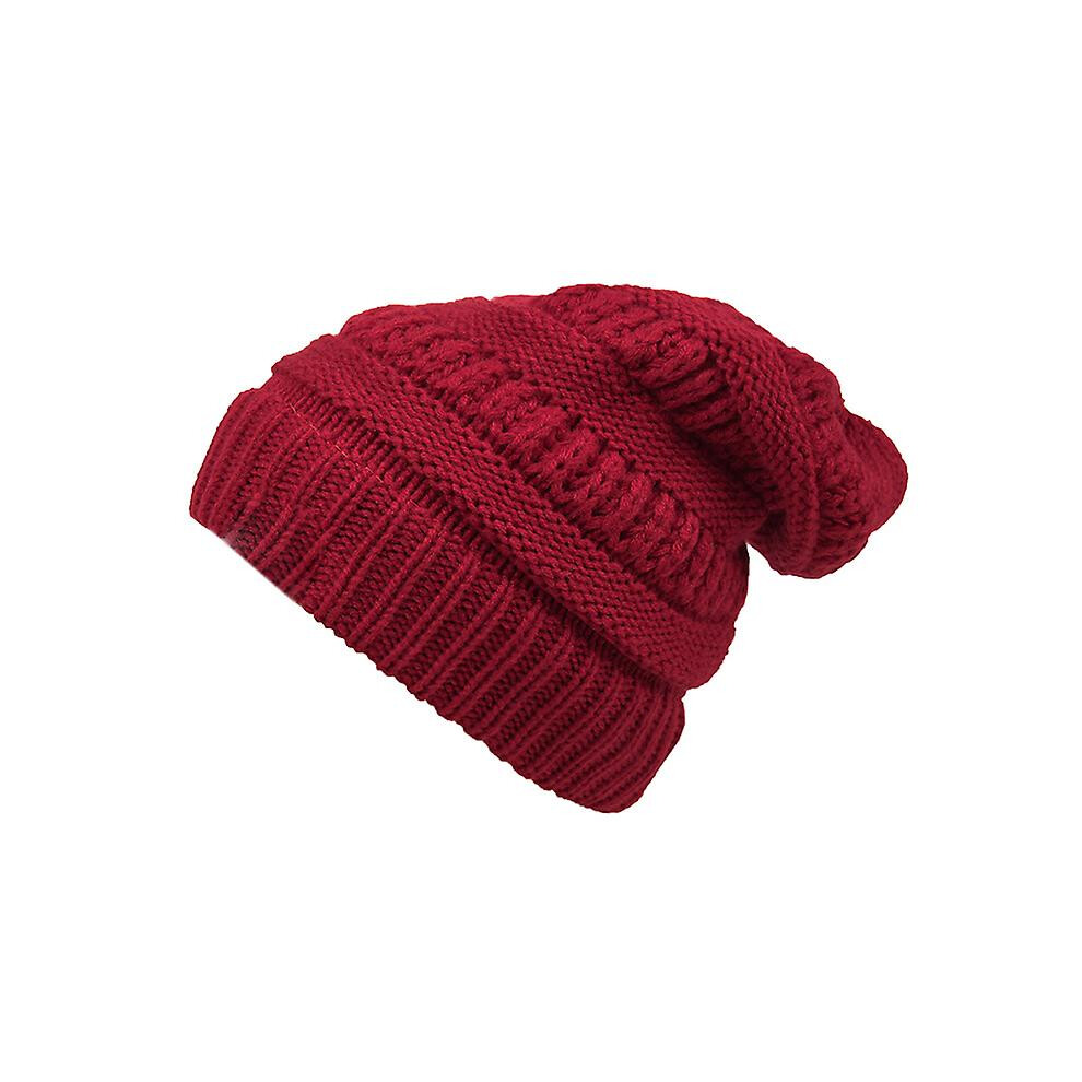 (Red) Ladies Knitted Winter Hat Fashion Hat With Hole For Ponytail Red