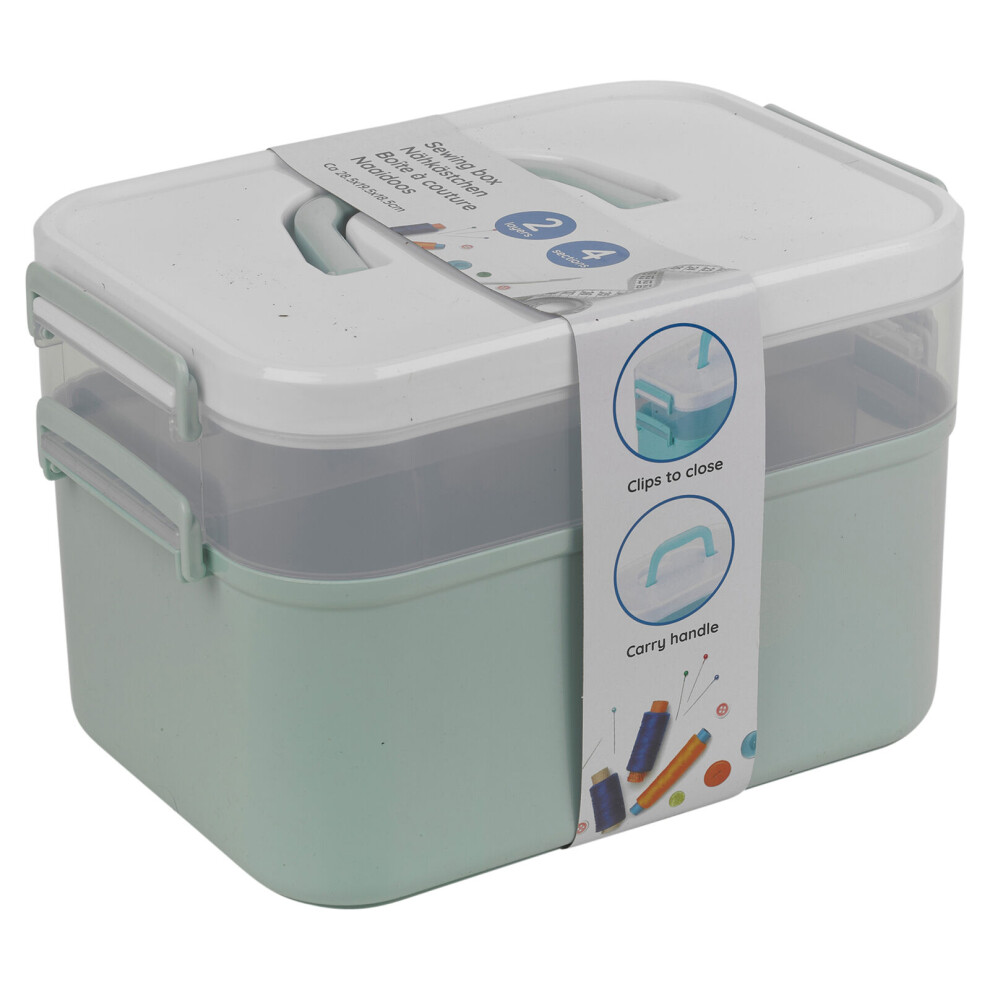 (Mint Green) 2 Layer Portable Sewing Accessories Box Kit Storage