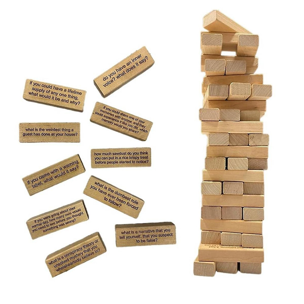 54 Pieces Questions Tumbling Tower Game, Giant Wood Stacking Game With Scoreboard, Ice Breaker Questions Tumbling