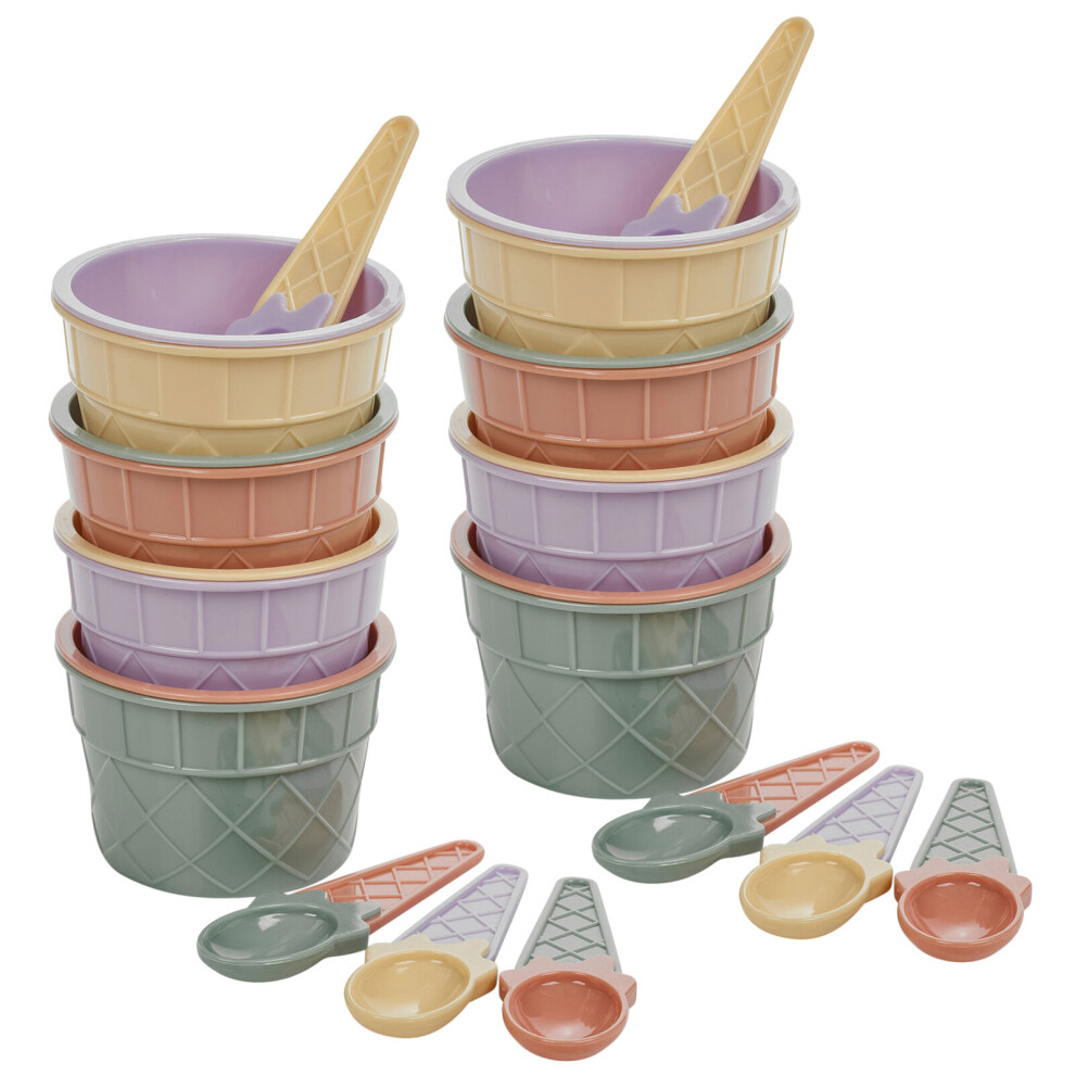 (Two 8 Pc Sets) 8/16 Pcs Ice Cream Set Kids Party 4 Bowls & Spoons Dessert Cups