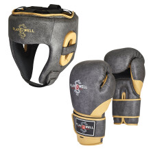 (10 oz , S/M) Vintage Series Muay Thai Boxing Gloves & Headguard Set