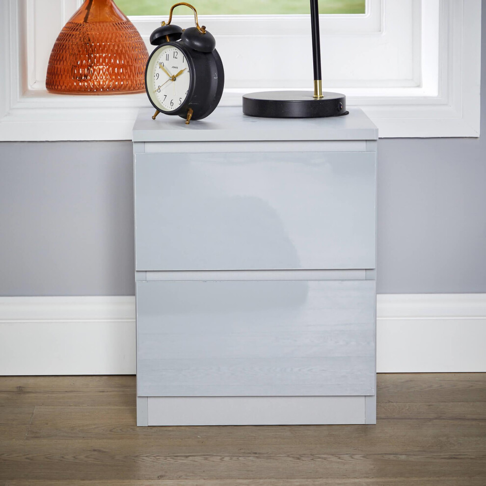 (White) Modern 2 Drawer Bedside Cabinet Nightstand