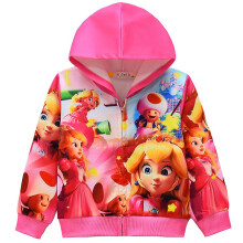 (Rose Red, 5-6 Years) Princess Peach Super Mario Bros 3d Print Kids Girls Zip Hoodie Jacket Coat Long Sleeve Hooded Sweatshirt Tops Xmas Gift