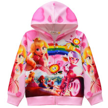 (Pink, 8-9 Years) Princess Peach Super Mario Bros 3d Print Kids Girls Zip Hoodie Jacket Coat Long Sleeve Hooded Sweatshirt Tops Xmas Gift
