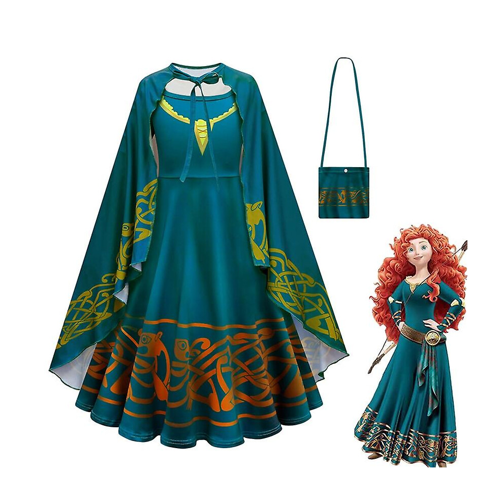 (Dress, 140 (for 130-140cm)) Brave Merida Costumes Girl Cloak Halloween Costumes For Kid Maid Haori Outfit Merida Cosplay Anime Fancy Dress Carnival F