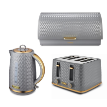 TOWER Empire Grey Jug Kettle 4 Slice Toaster & Bread Bin Set