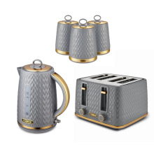 Tower Empire Grey Jug Kettle 4 Slice Toaster & Canisters Set