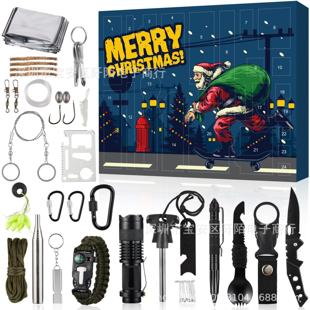 2024 New Survival Kit Advent Calendar Outdoor Blind Box Outdoor Enthusiast Christmas Blind Box Tools