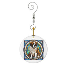 (Stained Glass Saint Bernard-6064) Christmas Ornaments Ceramic Charm with Hook Crystal Handmade Xmas Tree Decorations Keepsake Stocking Stuffer