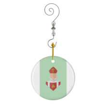(St. Nicholas-7582) Christmas Ornaments Ceramic Charm with Hook Crystal Handmade Xmas Tree Decorations Keepsake Stocking Stuffer