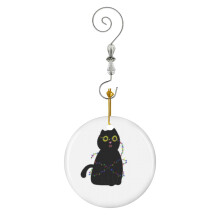 (Tangled Black Cat-5996) Christmas Ornaments Ceramic Charm with Hook Crystal Handmade Xmas Tree Decorations Keepsake Stocking Stuffer