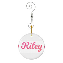 (Riley Girls Name Pink Watercolor Type-8021) Christmas Ornaments Ceramic Charm with Hook Crystal Handmade Xmas Tree Decorations Keepsake Stocking Stuffer
