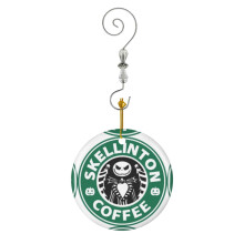 (Jack Skelling Coffee Design-7051) Christmas Ornaments Ceramic Charm with Hook Crystal Handmade Xmas Tree Decorations Keepsake Stocking Stuffer