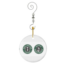 (Jack And Sally Coffee Mini Pack-6717) Christmas Ornaments Ceramic Charm with Hook Crystal Handmade Xmas Tree Decorations Keepsake Stocking Stuffer