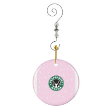 (Peppermint Mocha (Reindeer And Snowflakes)-9667) Christmas Ornaments Ceramic Charm with Hook Crystal Handmade Xmas Tree Decorations Keepsake Stocking Stuffer