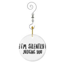 (I'm Silently Judging You - Sarcastic Novelty Coffee Tea Mug. Unique Funny Christmas, Xmas, Birthday ) Christmas Ornaments Ceramic Charm with Hook Crystal Handmade Xmas Tree Decorations Keepsake Stocking Stuffer