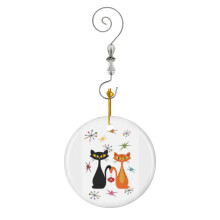 (Mid Century Orange And Black Cats Christmas-3532) Christmas Ornaments Ceramic Charm with Hook Crystal Handmade Xmas Tree Decorations Keepsake Stocking Stuffer