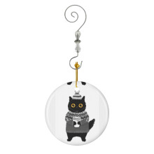 (Kitty In Grey Lopapeysa-10377) Christmas Ornaments Ceramic Charm with Hook Crystal Handmade Xmas Tree Decorations Keepsake Stocking Stuffer
