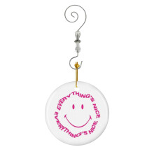 (Everything's Nice - Pink Smile-5967) Christmas Ornaments Ceramic Charm with Hook Crystal Handmade Xmas Tree Decorations Keepsake Stocking Stuffer
