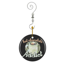 (Hot Chocolate Addict-9079) Christmas Ornaments Ceramic Charm with Hook Crystal Handmade Xmas Tree Decorations Keepsake Stocking Stuffer